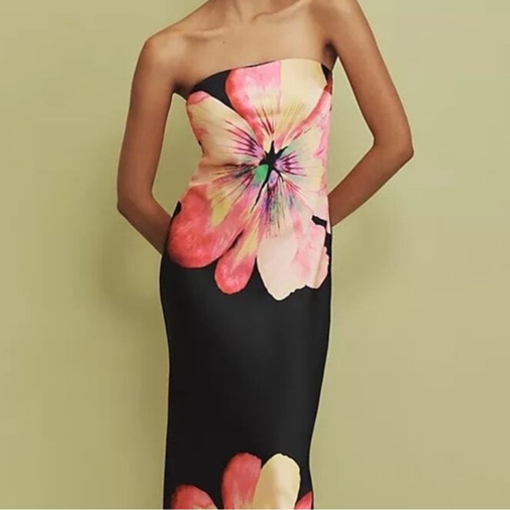 Anthropologie Black and Orange Strapless Gown for Weddings